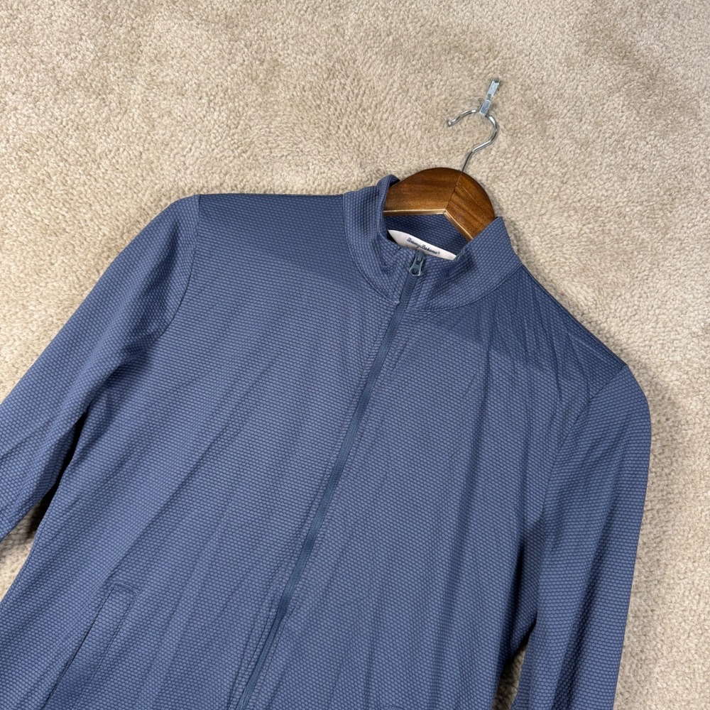 Tommy Bahama Golf Jacket Women Medium Blue Textured Full Zip Thumbhole Mock Neck